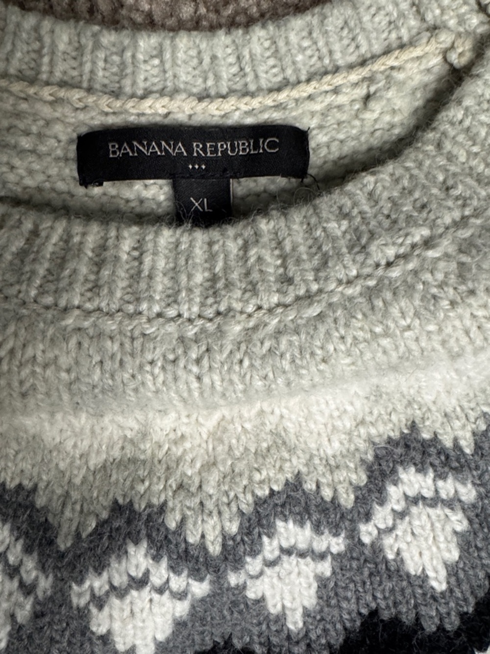 Banana Republic Fair Isle Crewneck Sweater - Light Gray/Black - Picture 2 of 3